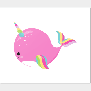 Unicorn Whale, Cute Whale, Baby Whale, Pink Whale Posters and Art